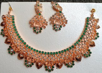 Stone Necklace & Earring Set #JEW 176 (Green)