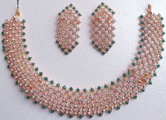 Stone Necklace & Earring Set #JEW 182 (Green)