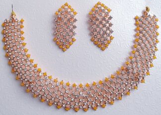 Stone Necklace & Earring Set #JEW 183 (Light Orange)