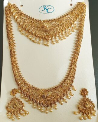 Pearl & Stone Necklace and Earring Set #JEW 192