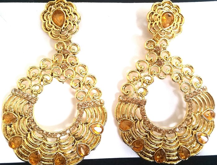 Large Stone Drop Earrings #JEWE 36 (champagne) - Simply Sarees