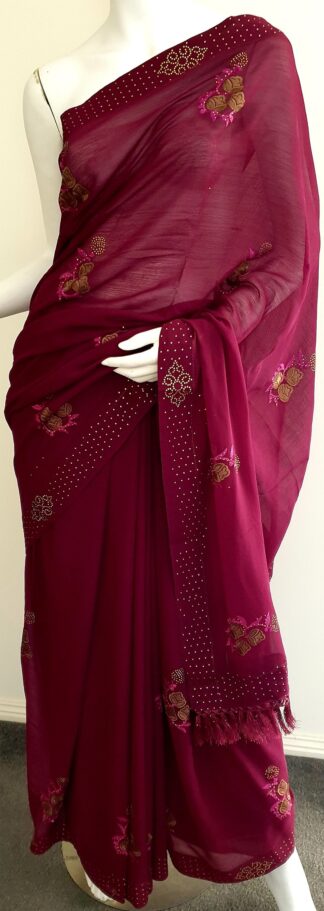Embroidered Georgette Saree #ARU 020 (Wine)