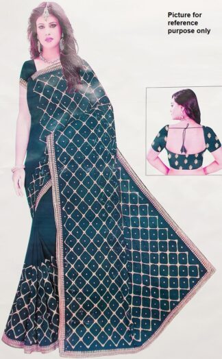 Stonework Georgette Saree #ARU 002 (Dark Green)