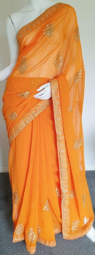 Embroidered Georgette Saree #ARU 006 (Light Orange)