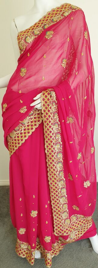 Stonework Georgette Saree #ARU 009 (Deep Pink)