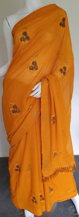 Embroidered Georgette Saree #ARU 022 (Deep Yellow)