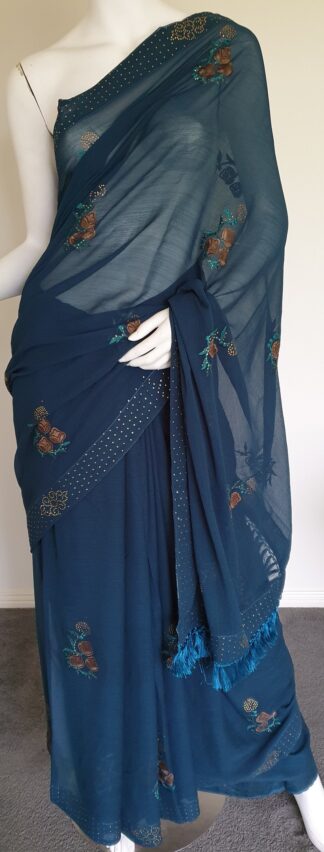 Embroidered Georgette Saree #ARU 023 (Deep Teal)