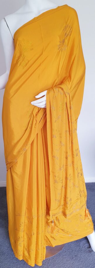 Stonework Georgette Saree #ARU 026 (Deep Yellow)
