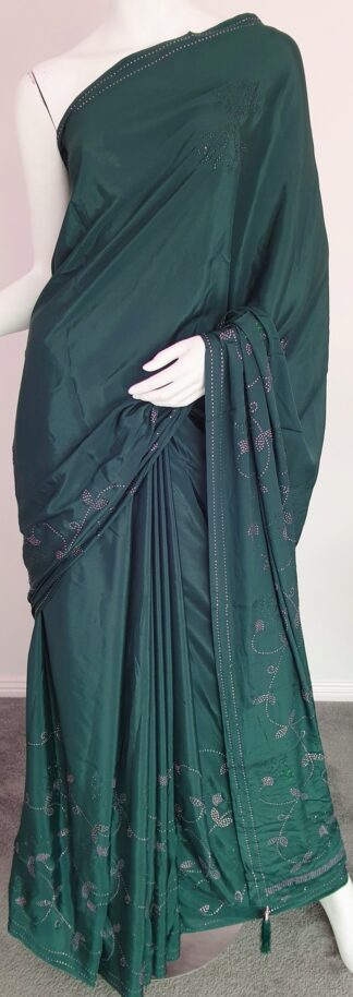 Stonework Georgette Saree #ARU 027 (Dark Green)
