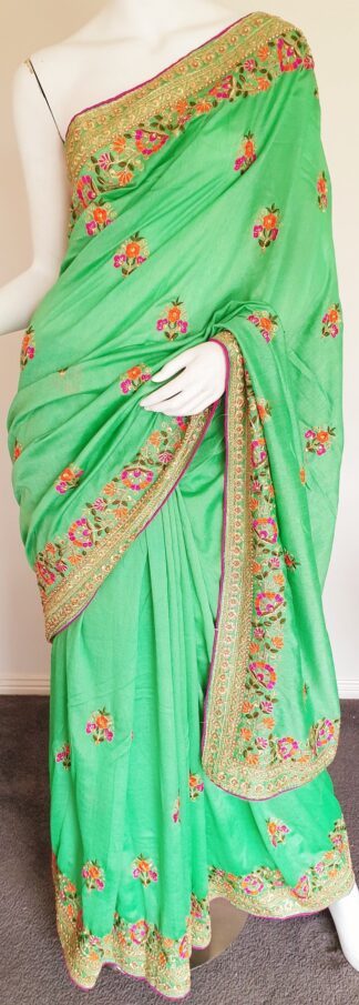 Embroidered Georgette Saree #ARU 034 (Light Green)