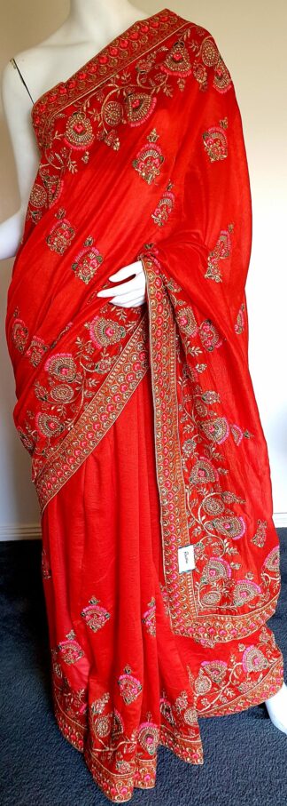 Embroidered Georgette Saree #ARU 052 (Deep Orange)