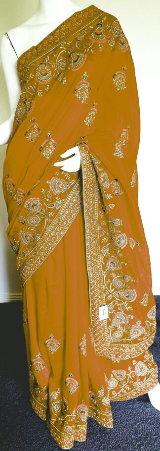 Embroidered Georgette Saree #ARU 055 (Mustard)