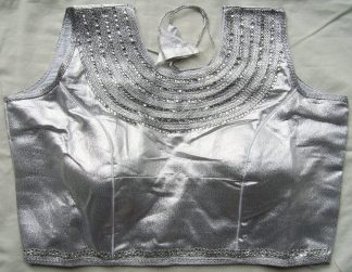 Stone Work Silver Saree Blouse (#BL37)
