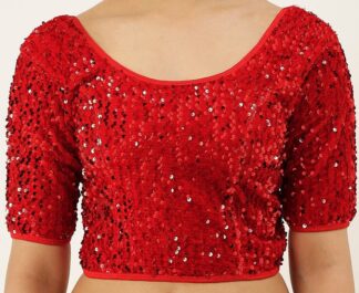 Stretchable Sequinned Velvet Saree Blouse - Red (#BL67)