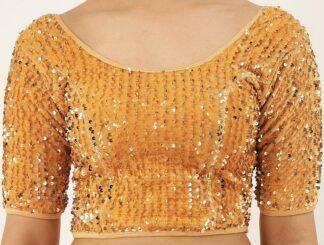 Stretchable Sequinned Velvet Saree Blouse - Gold (#BL69)