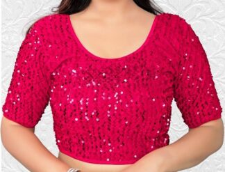 Stretchable Sequinned Velvet Saree Blouse - Magenta (#BL71)