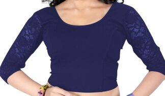 Stretchable Long Sleeve Saree Blouse - Navy Blue (#BL75)