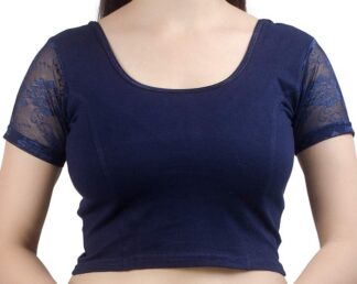 Stretchable Short Sleeve Saree Blouse - Navy Blue (#BL82)