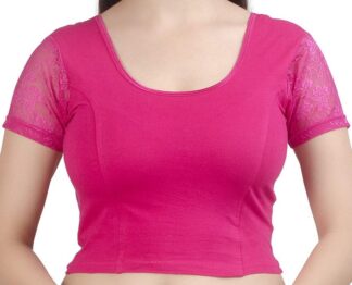 Stretchable Short Sleeve Saree Blouse - Deep Pink (#BL83)
