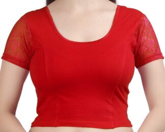 Stretchable Short Sleeve Saree Blouse - Red (#BL84)